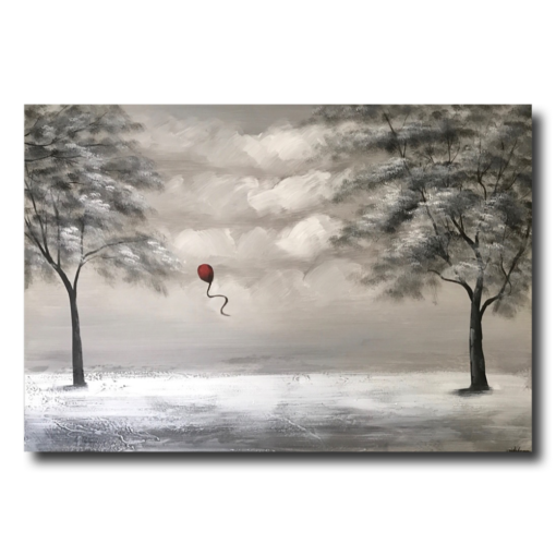 Een schilderij met een rode ballon