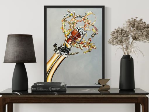 Een schilderij met champagne