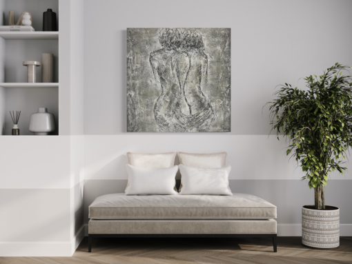 Een schilderij met silhouetten