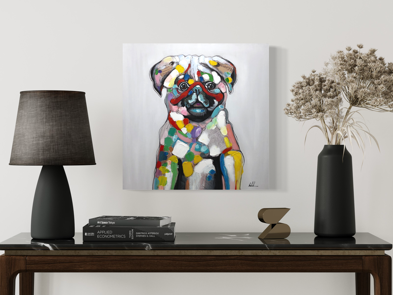 Een schilderij met een hond
