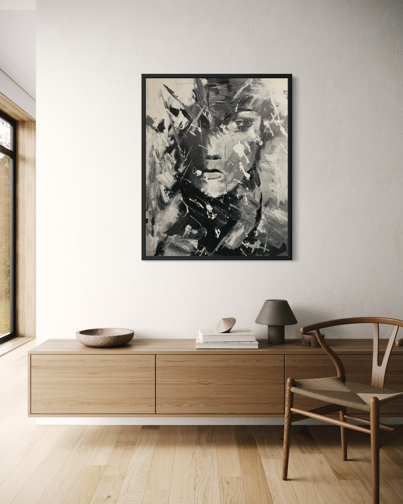 Een schilderij met een gezicht