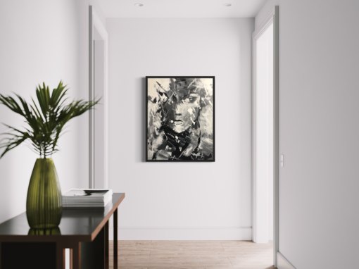 Een schilderij met een gezicht