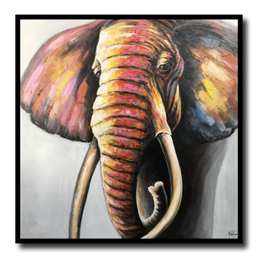 Een schilderij met een olifant