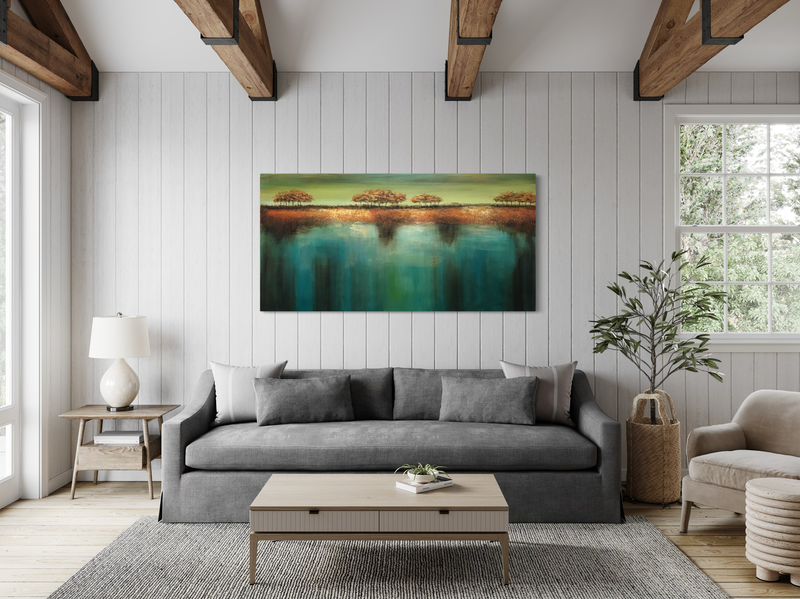 Een schilderij met een savanne