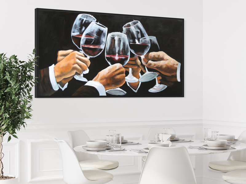 Een schilderij met wijnglazen