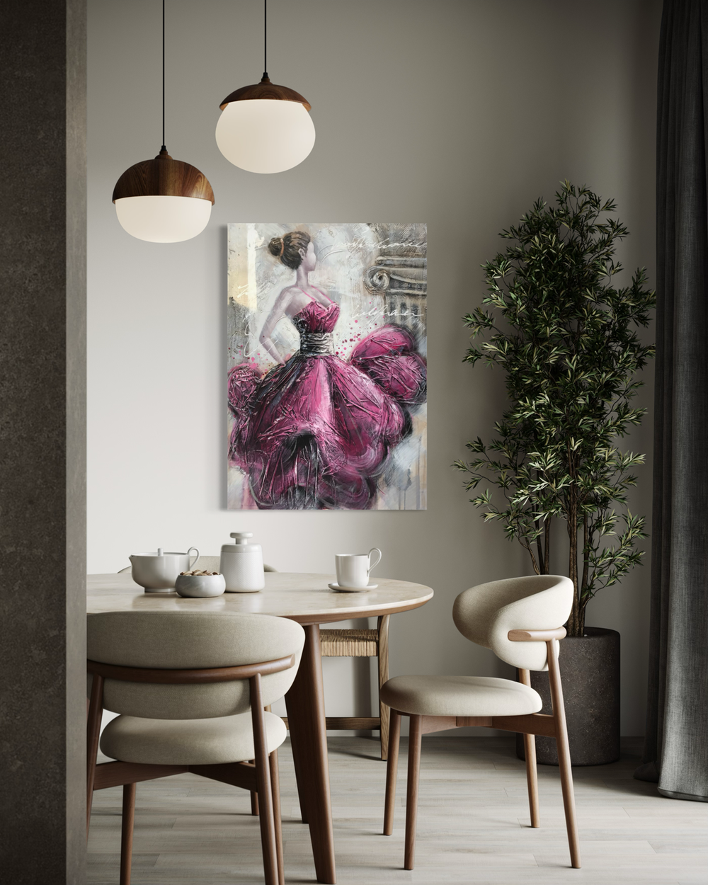 Een schilderij van een vrouw in een jurk