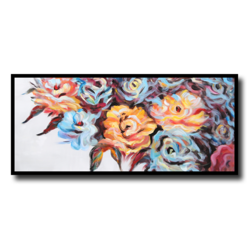 Een schilderij met bloemen