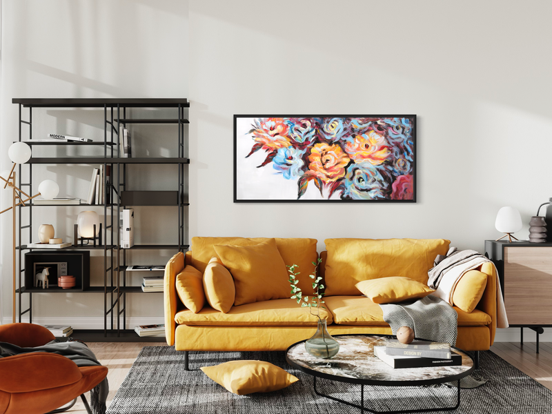 Een schilderij met bloemen