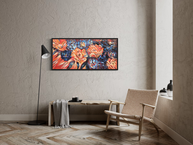 Een schilderij met bloemen