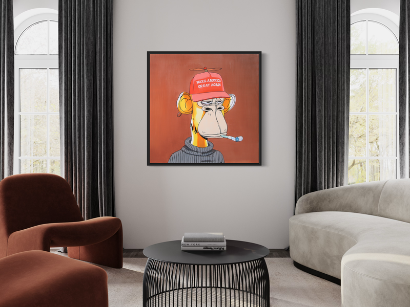Een schilderij met een aap
