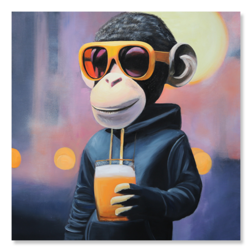 Een schilderij met een aap