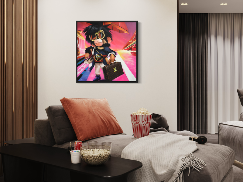 Een schilderij met een aap.