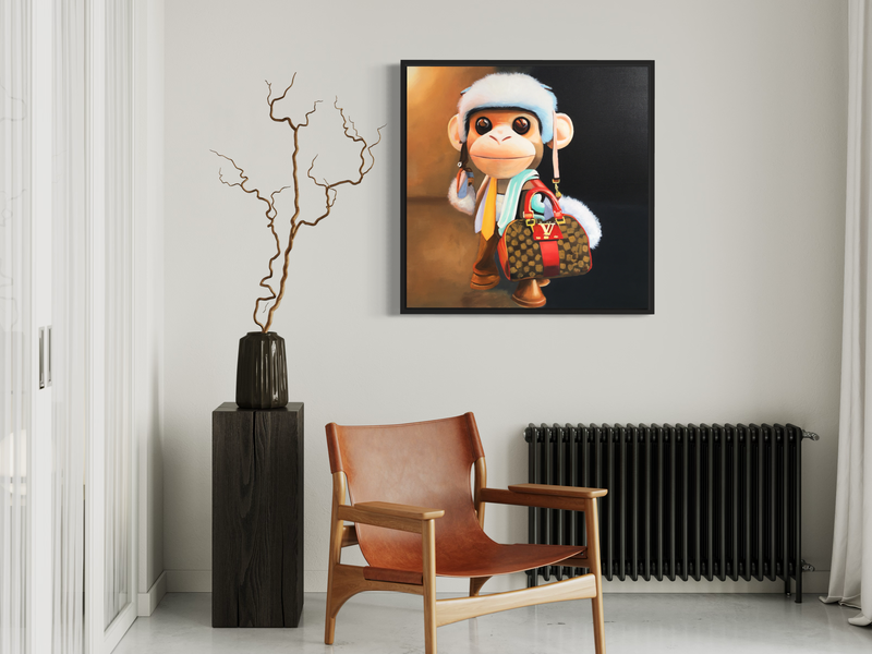 Een schilderij met een aap
