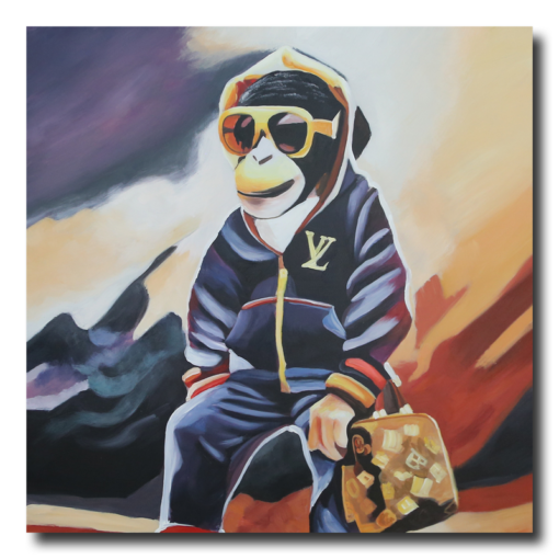 Een schilderij met een aap