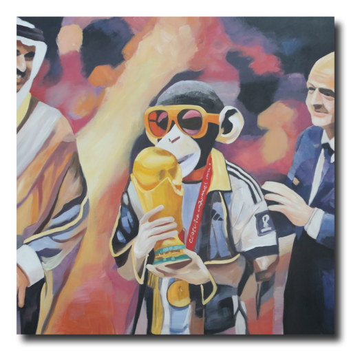 Een schilderij met een aap