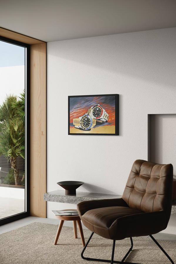 Een schilderij met Rolex horloges