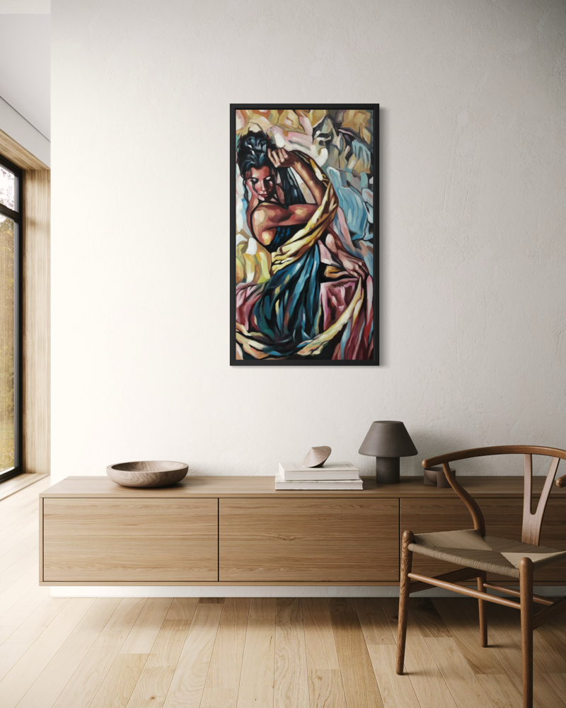 Een schilderij met een vrouw