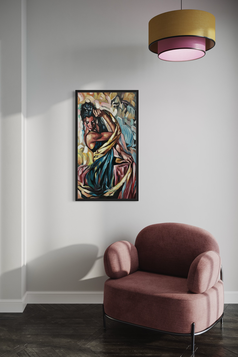 Een schilderij met een vrouw