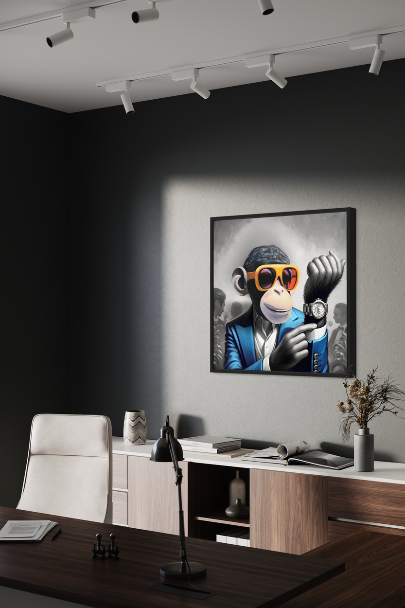 Een schilderij met een aap