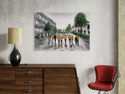 Een schilderij met Elfsborg's Guliganer uit Borås