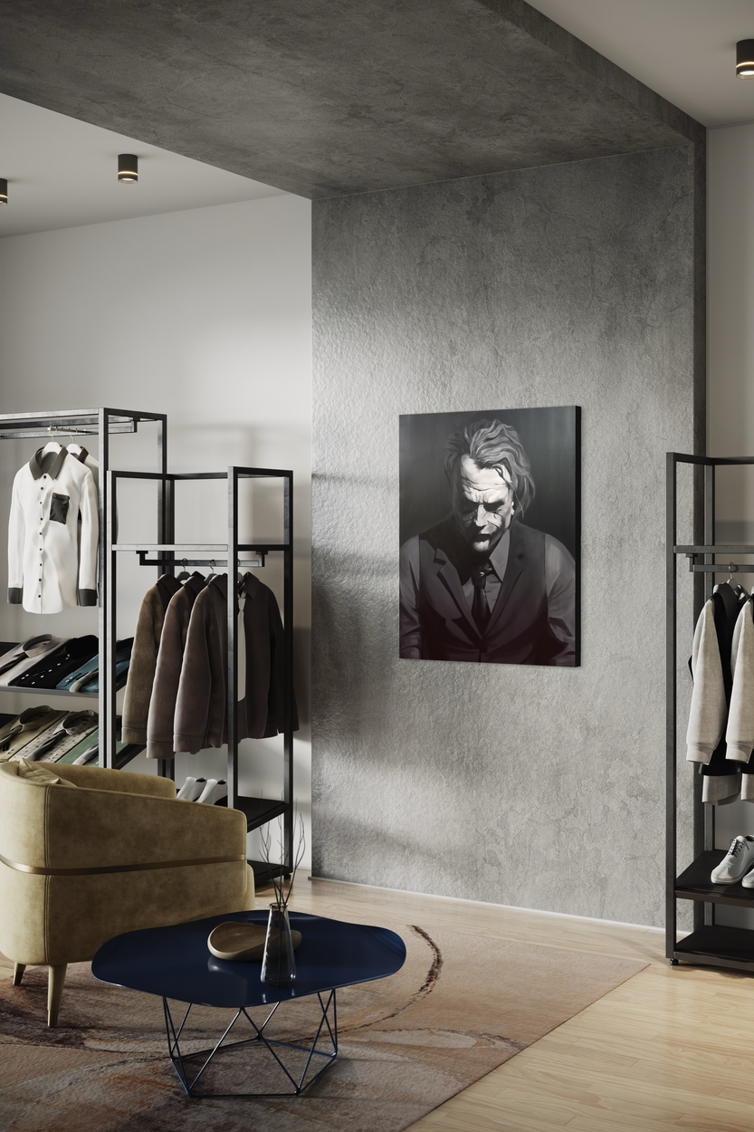 Een schilderij met de joker van Batman