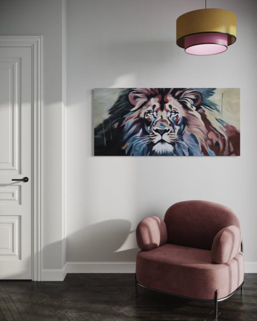Een schilderij met een leeuw