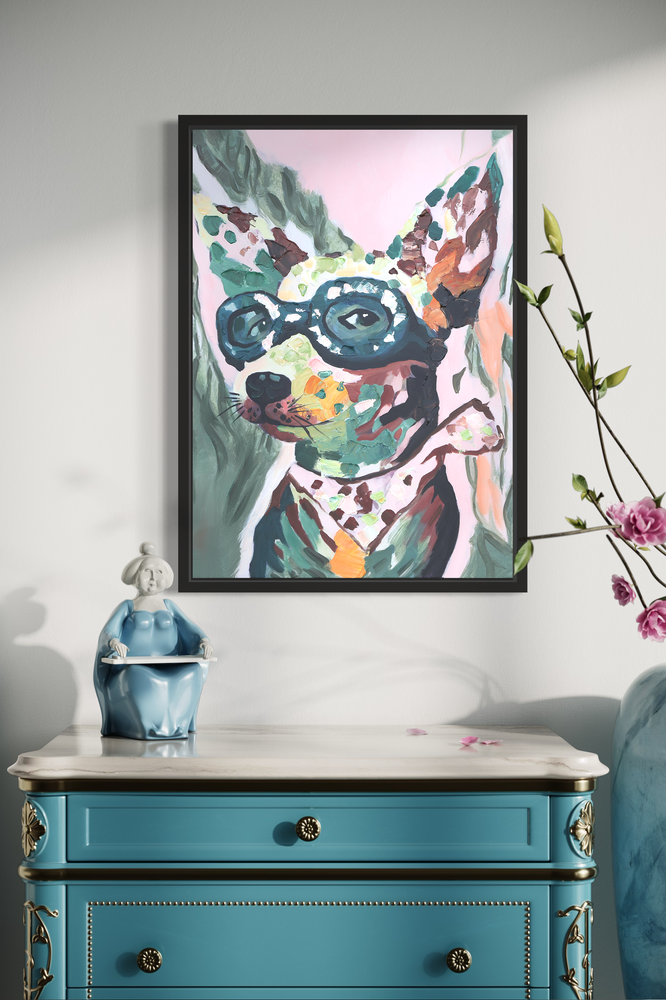 Een schilderij met een hond