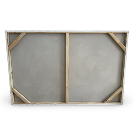 Achterzijde schilderij, canvas over houten frame.