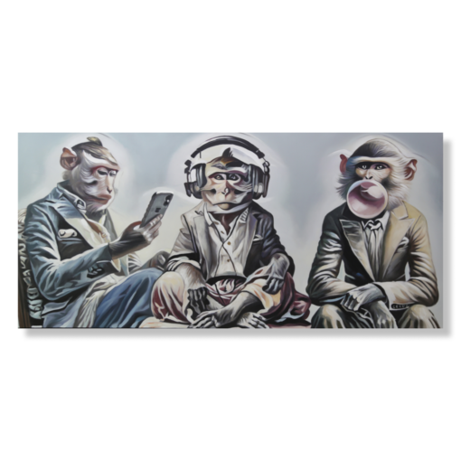 Een schilderij met drie apen