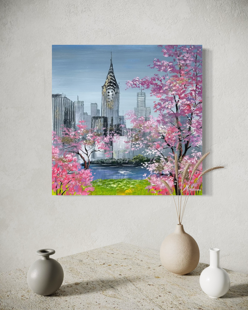Een schilderij met een New Yorks motief
