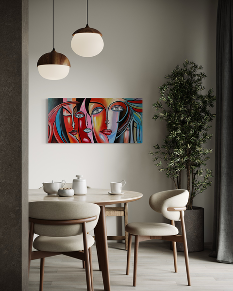Een schilderij met gezichten