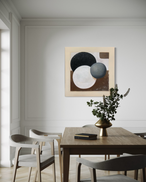 Een abstract schilderij met geometrische vormen