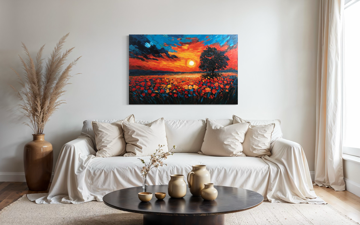 Een landschapsschilderij in impastotechniek