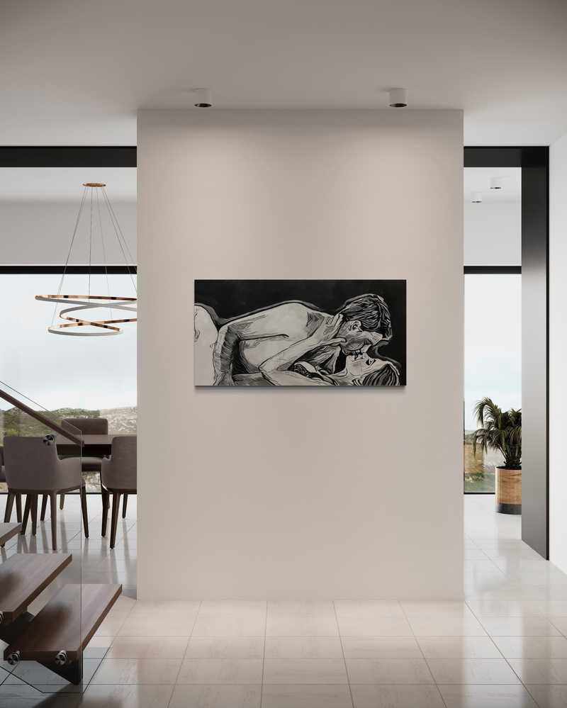 Een schilderij met een stel