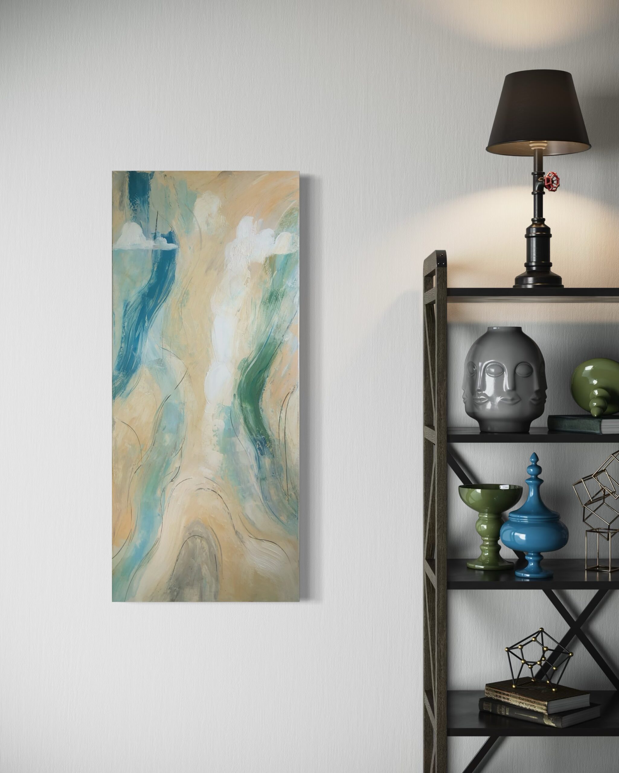 Een schilderij met een abstract motief