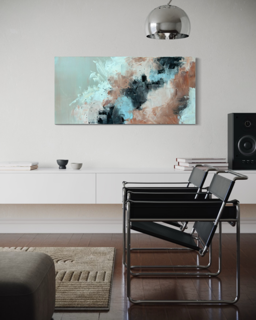 Een schilderij met een abstract motief