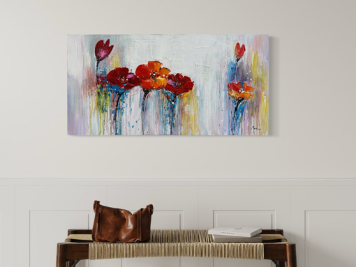 Een schilderij met bloemen