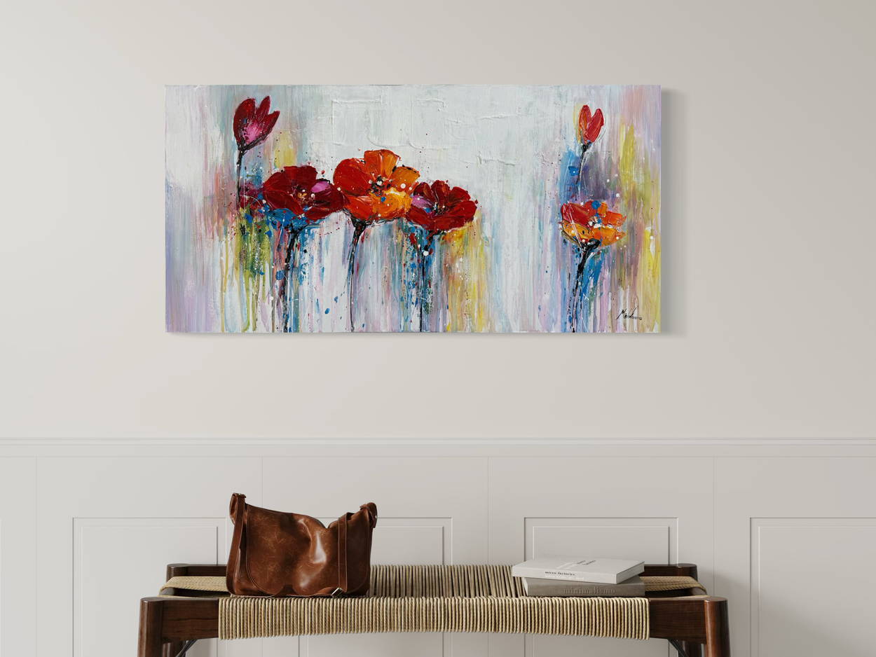 Een schilderij met bloemen