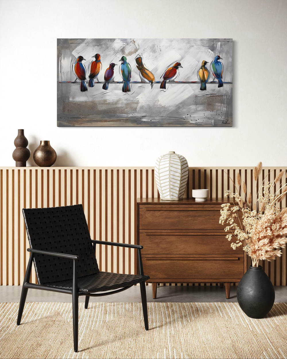 Een schilderij met vogels