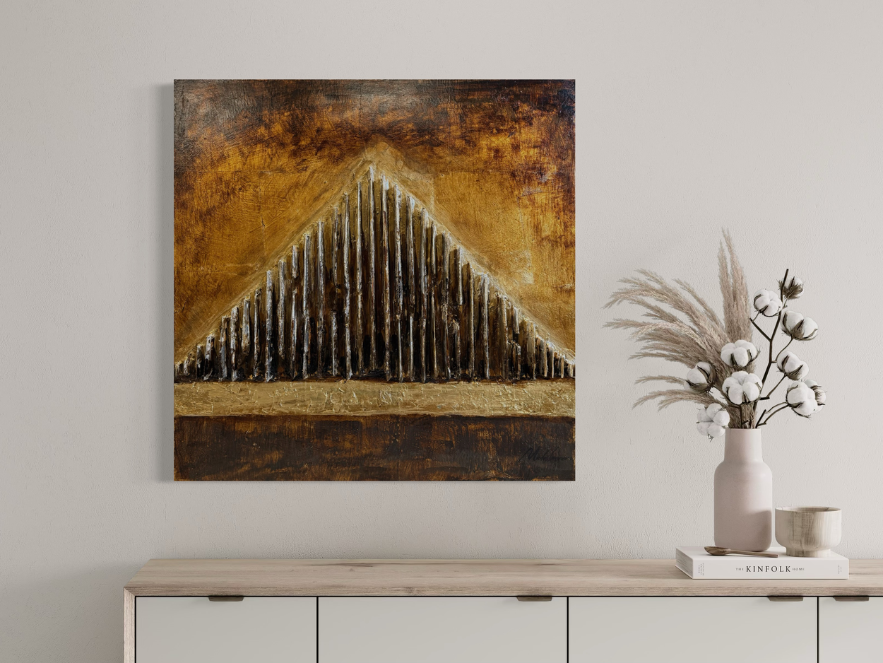 Een schilderij met een geometrisch motief