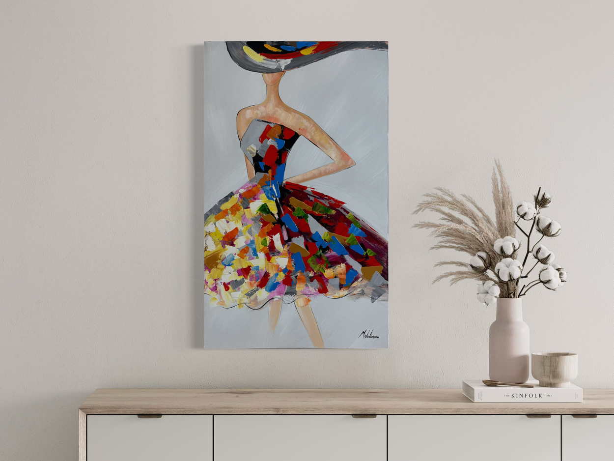 Een schilderij met een vrouw