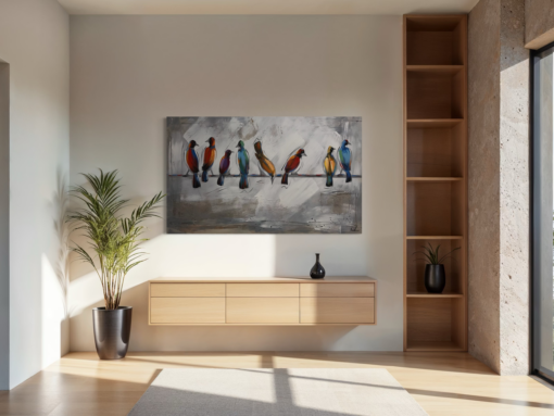 Een schilderij met vogels