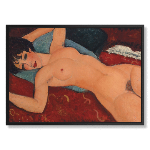 Amedeo Modigliani – Nu couché, 100×70 cm, canvas in zwarte floating frame (Tijdloze Meesterwerken – sensualiteit)