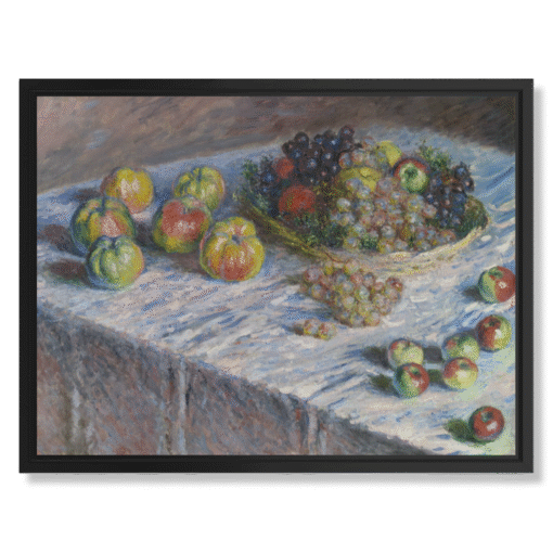 Claude Monet – Apples and Grapes, 40×30 cm, canvas in zwarte zwevende lijst