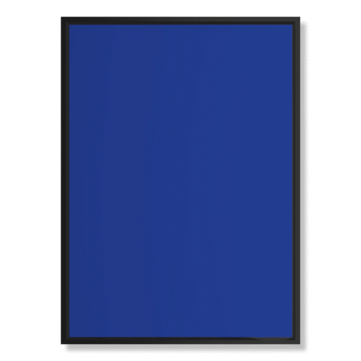 Diepblauw kleurveld (#1E3A8A), canvasprint in zwarte zwevende lijst