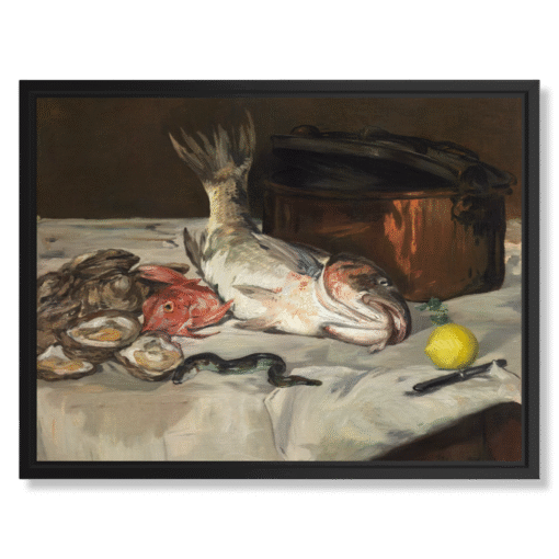 Édouard Manet – Fish (Still Life), 40×30 cm, canvas in zwarte zwevende lijst