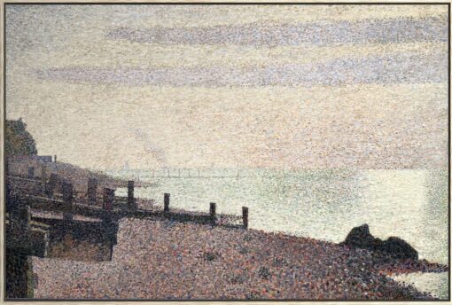 Georges Seurat – Evening, Honfleur, canvasprint in zwevende eiken lijst