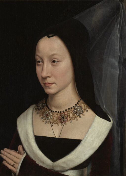 Hans Memling – Maria Portinari, canvasprint op spielramen