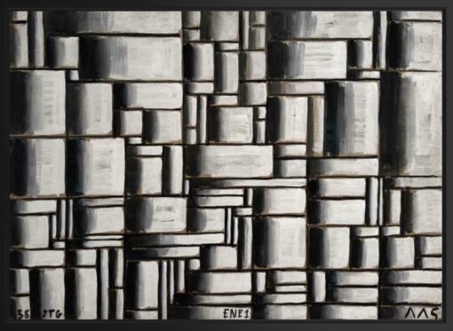 Joaquín Torres-García – Construcción en Blanco y Negro (1938), canvasprint in zwarte zwevende lijst