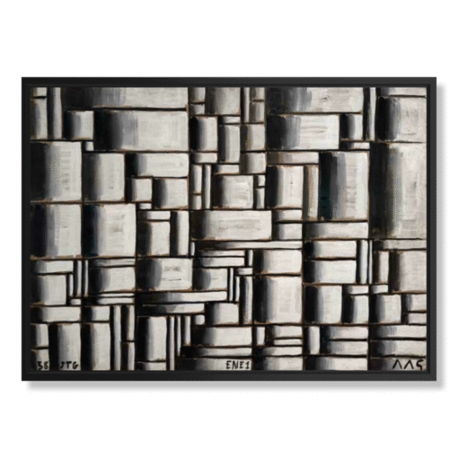 Joaquín Torres-García – Construcción en Blanco y Negro (1938), canvasprint in zwarte zwevende lijst